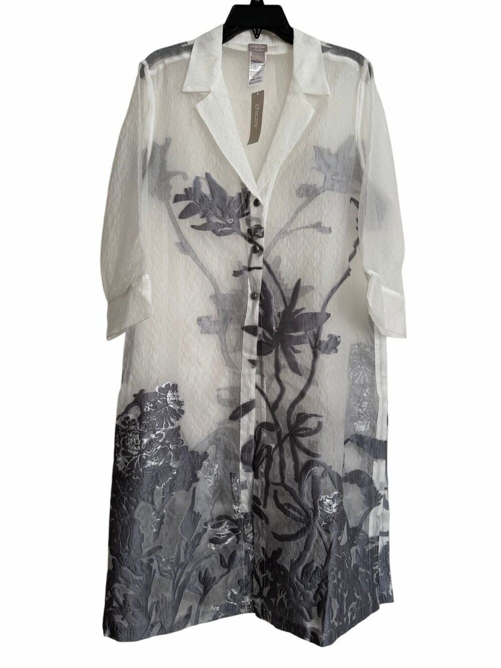 Chico’s Travelers Novelty Jacquard Sheer Duster Sweater Jacket Size 2 US12-14 - Picture 3 of 7